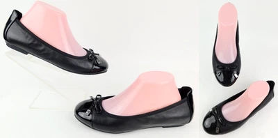 Vionic Minna Ballet Arco Plano Cuero Negro/Negro Charol Puntera Talla 8 AMPLIO Foto 1 de 4