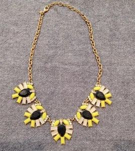 J Crew Neon Yellow Crystal & Gem Stone Flower Statement Collar Necklace - Picture 1 of 4