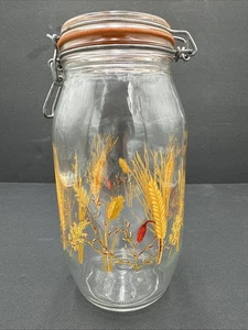 Vintage France Arc GLASS CANISTER JAR W Lid WHEAT PATTERN 70s - Picture 1 of 6