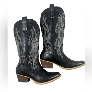 Women’s Rollda black embroidered cowgirl  boots 7.5 - Picture 1 of 9