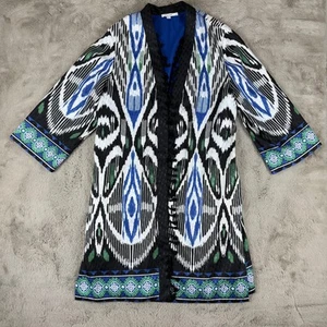 Chico's Bordered Tassel Ikat Kimono Bohemian Print Cover Up Duster XL Vacation - Picture 1 of 12