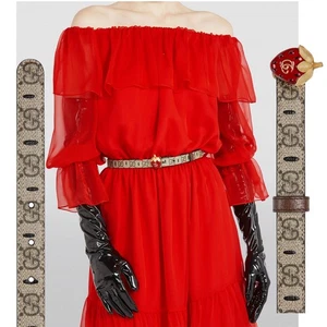 GUCCI BELT GG SUPREME CANVAS STRAWBERRY ENAMEL BUCKLE w DOUBLE G sz 100 / 40 - Picture 1 of 12