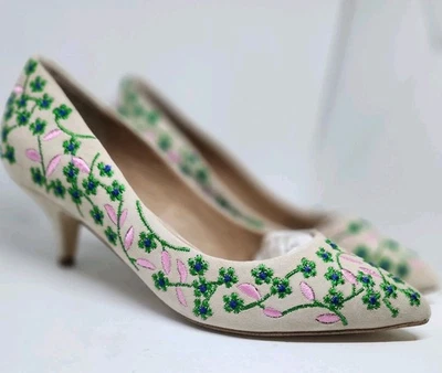 NWOB Anthropologie Floral Vines Kitten Heel Shoes Size 8 US 38 EU Flowers New - Image 1 of 4