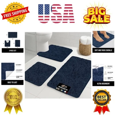 Conjuntos de tapete de banheiro 3 peças, conjunto de tapete de banho e base de vaso sanitário oval com parte traseira de borracha... - Imagem 1 de 4