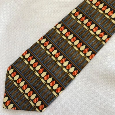 Corbata Fratello hecha a mano a rayas azul marrón amarillo arte moderno Foto 1 de 3