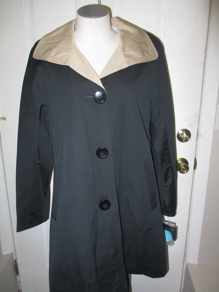 Ellen Tracy 双色防水秋千外套 S 黑色/卡其色全新带标签 — 第 1/1 张图片