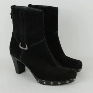Stuart Weitzman Women's Size 6 Black Suede Studded Zip Up Heeled Boots - Picture 1 of 10