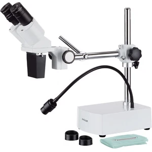 AmScope 10X-20X LED Binocular Stereo Microscope w Boom Arm + LED Gooseneck Light - Picture 1 of 9