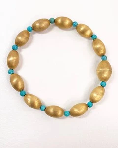 Bracciale oro spazzolato Verneil e perle turchesi 925 Italia vintage 8" - Foto 1 di 5