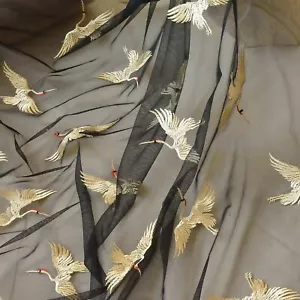 Hell Gold Kräne Bestickt Abendkleid Schwarz Tüll Hochzeit Kostüm Spitze Stoff 1 - Bild 1 von 11