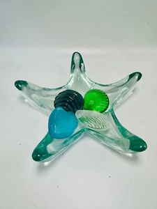 Glas Seestern aquafarben mit Glas Muscheln Seifenschale Schmuckschale Maritim - Bild 1 von 3