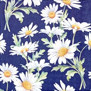 Z212# 3 servilletas de papel pequeñas individuales para decoupage patrón de flores de margarita en azul - Imagen 1 de 11
