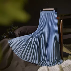 Maxi Falda Plisada Retro Largo Cintura Elástica Mujer Gasa Doble Capa - Imagen 1 de 15