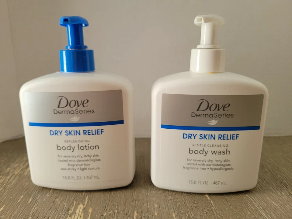 2x Dove Derma Series Dry Skin Relief Body Lotion Fragrance 15.8 Oz Each