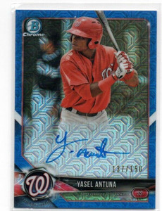 2018 Bowman Chrome YASEL ANTUNA Blue Mojo Refractor Auto 137/150 #BCPAYA RC