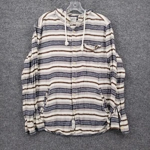 Lucky Brand Hoodie Mens S Small Beige Huntington Stripe Linen Blend Button Up - Picture 1 of 11