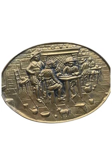 Vintage Lombard England Embossed Brass Wall Plate Decor Tavern Chess Bar 19” - Picture 1 of 4