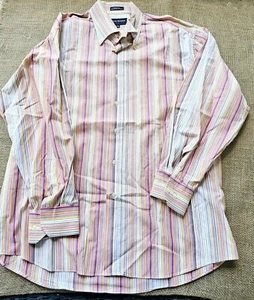 Mens Michael Brandon Chemise XL 17-17 1/2 Long Sleeve Button Up Retro Stripe... - Picture 1 of 5