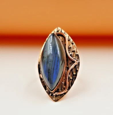 Anel de cura labradorita azul marquesa cobre feito à mão design boho espiritual "9 - Imagem 1 de 4