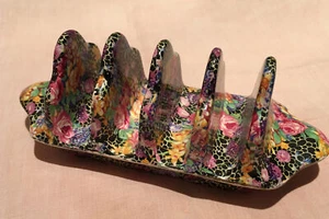VINTAGE USED ROYAL WINTON GRIMWADES CHINTZ HAZEL 4 SLICE TOAST RACK 1930’s DECO - Picture 1 of 12