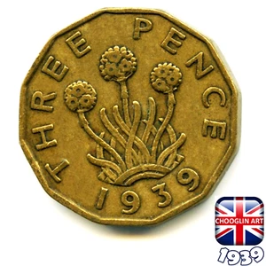 Eine britische 1939 George VI THREEPENCE Münze, 86 Jahre alt! - Bild 1 von 2