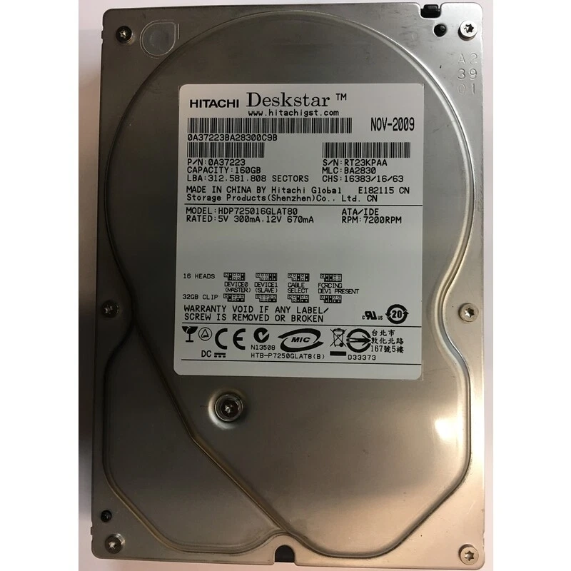 HDP725016GLAT80 - Hitachi 160GB 7200 RPM IDE 3.5" HDD - Image 1 of 1