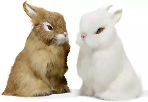 Realistic Furry Easter Bunny Decorations- Set of 2 Lifelike Easter Bunnies Decor - Picture 1 of 12