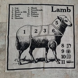 "Lammschnitte" Vintage Leinen Textil handbedruckt ~ 17"×17" - Bild 1 von 5