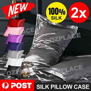 2Pcs Silk Satin Pillow Case Cover Solid Standard Bedding Smooth Soft Pillowcase - Picture 1 of 14