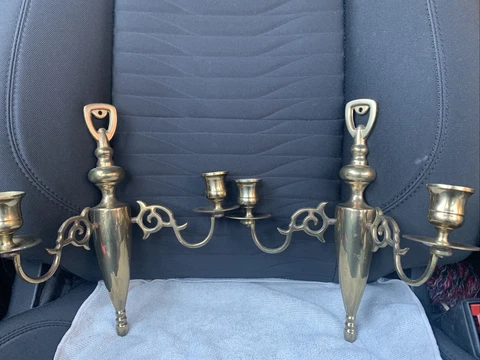 Brass Sconce Candle Holders Georgian Style 2 Arm Wall Mounted  10" Pair Cover