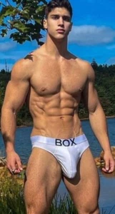 Men's New Sexy BOX MENSWEAR White Brief w/Enhancing Pouch - Gay Interest - Picture 1 of 21