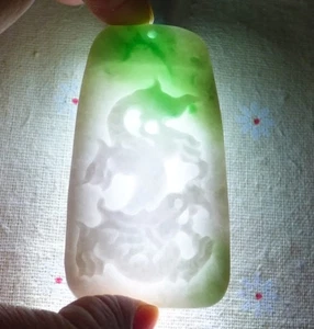 Vintage Natural Type A Jadeite Jade Dragon Pendant - Picture 1 of 8