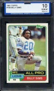 1981 TOPPS #100 BILLY SIMS ISA 10 (RC) LIONS *ADT5942 - Picture 1 of 2