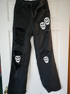 Romwe Grundge Gothic Black Skull Jeans Size Small - Picture 1 of 13