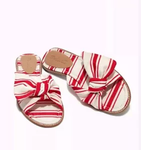 Madewell Naida Half Bow Stripe Slides Slip On Red Canvas Sandals Flats Size 9 - Picture 1 of 4