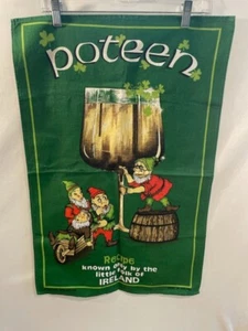 Vtg Irish Linen Tea Towel Poteen Whiskey Recipe Little Folk Ireland Leprechauns - Picture 1 of 2