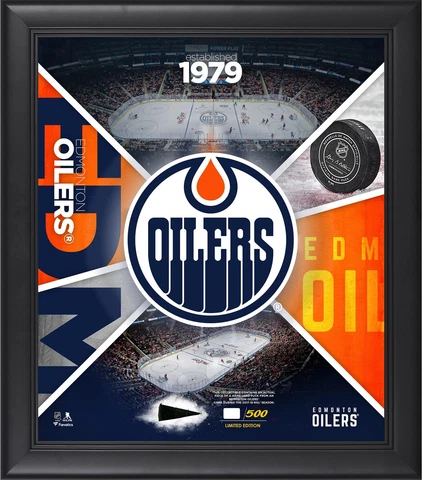 Edmonton Oilers Framed 15" x 17" Team Impact Collage with a Piece of GU Puck Cover