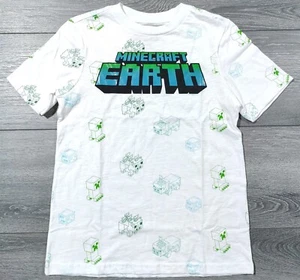 Minecraft Shirt Boys Large 10-12 White Short Sleeve Tee Minecraft Earth Creepers - Picture 1 of 5