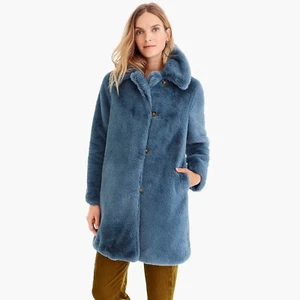 298 $ J.Crew blaue Kunstfelljacke Mantel Größe Medium Damen - Bild 1 von 8