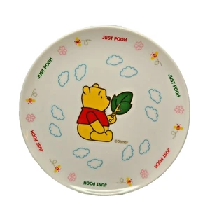 Disney Winnie the Pooh Kids Melamine Ware Plate "Just Pooh" Leaf Clouds Bees - Picture 1 of 4