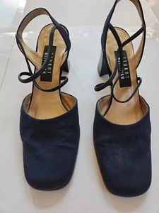 STUART WEITZMAN Women's Size 8.5 B Blue Leather Strappy Square Toe Heels - Picture 1 of 8