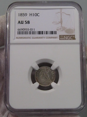 Choice AU 1859 Seated LIBERTY Half Dime NGC AU58.  #17 Cover