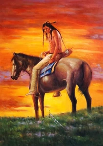 Indian #5H-1,  36"x24"  Hand Painted Oil Painting - Picture 1 of 5