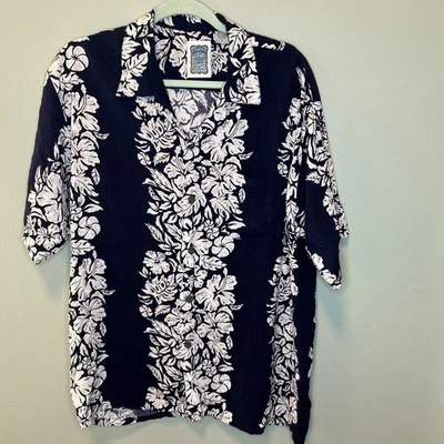 Ocean Current гавайская рубашка мужская L синий белый цветочный тропический на пуговицах Aloha - Изображение 1 из 4