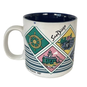 Vintage 80s SAN DIEGO MUG Souvenir Zoo Ocean Beach Lighthouse Carol Western 1987 - Picture 1 of 19