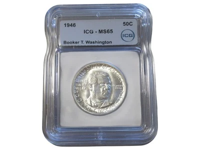 1946  BLAST WHITE BOOKER T WASHINGTON COMMEMORATIVE HALF ICG MS 65 - Image 1 of 2