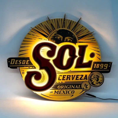 Sol Bier Echtholz LED Leuchtreklame Leuchtwerbung "Cerveza 1899"      - Bild 1 von 4