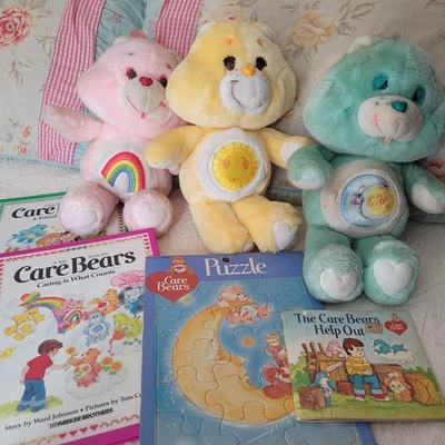 C. 1983 Care Bears Plush Lot with Books & Puzzle – Cheer, Funshine & Bedtime - Image 1 of 4