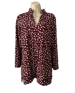 JUDE CONNALLY Pullover Tunic Top Burgundy Polka Dot Stretch Sz M - Picture 1 of 7
