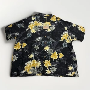 Tommy Bahama Camp Shirt XXL Black Floral Rayon Loop Collar NOS Made in Hong Kong - Picture 1 of 8